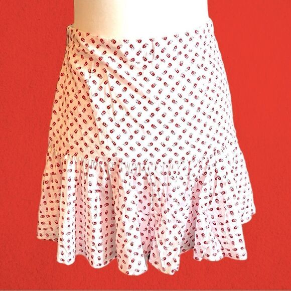 Claudie Pierlot mini ruffled cotton skirt white with red flowers - Picture 8 of 15